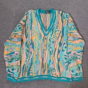 Coogi Size L V-Neck Sweater Mens 3D Textured Knit Pure New Wool Australia